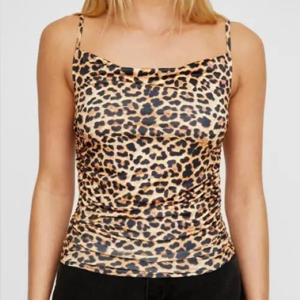 Nasty Gal Leopard Print Ruched Cowl Neck Cami Size XS NWT